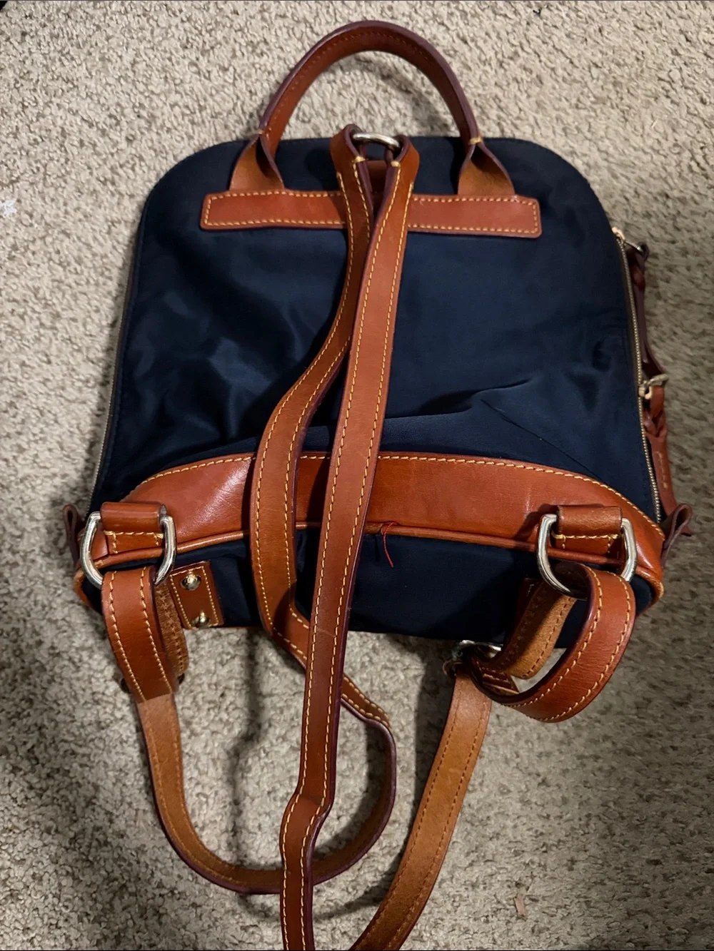 Dooney & Bourke Black Nylon Backpack with Brown Leather Trim EUC